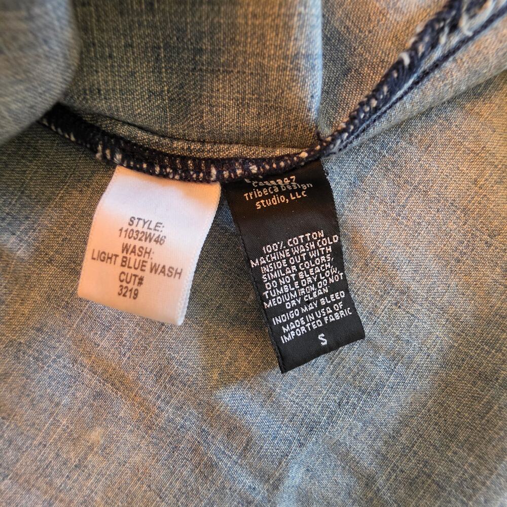 Nili Lotan Travis Western Denim Shirt Light-Wash Pearl Snap Sz Small - Picture 5 of 7